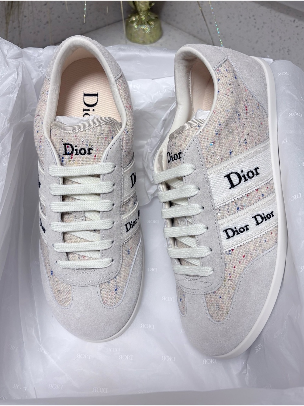 Dior Men’s Cream Speckled Runner Sneakers